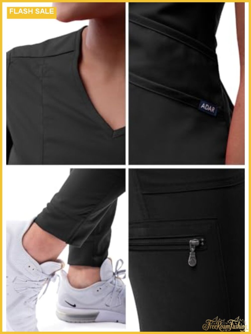 ADAR Pro Modern Athletic Scrub Set Women V-Neck Top & Yoga Jogger Pants 4-Way - Picture 4 of 6